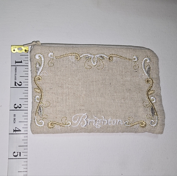 BRIGHTON Vintage Embroidered Padded Zip 5.75 x 4 Linen Card Jewelry Pouch New - Picture 4 of 4